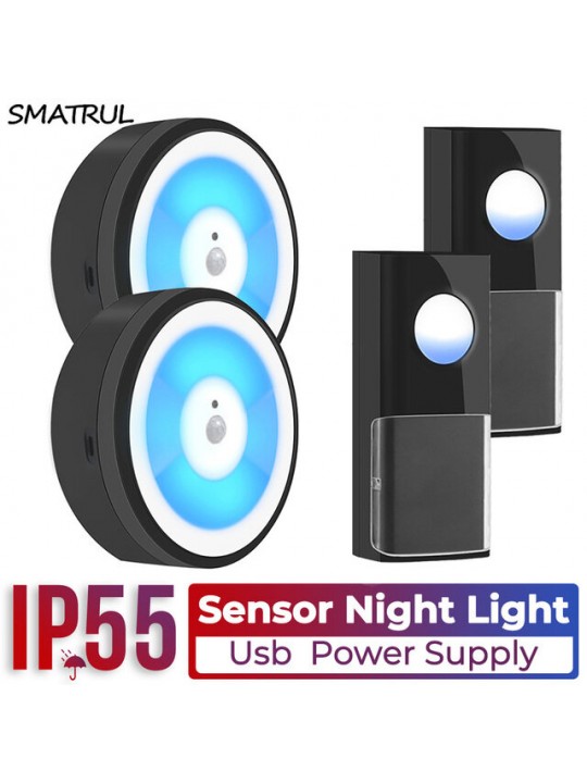 SMATRUL 433MHZ Wireless Smart PIR Motion Sensor LED Night Light Doorbell Ring Chime Home USB Powered Waterproof - 1